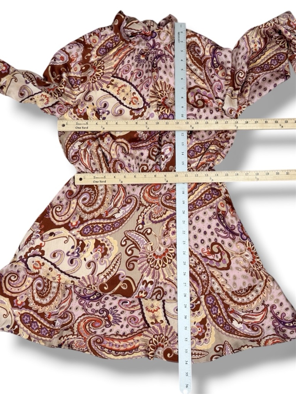 Fate Paisley Boho Print Satin High Neck Mini Dress Medium Long Sleeve Festival - Picture 12 of 13